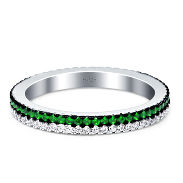 Full Eternity Rings Stackable Band Round Green Emerald Cubic Zirconia 925 Sterling Silver